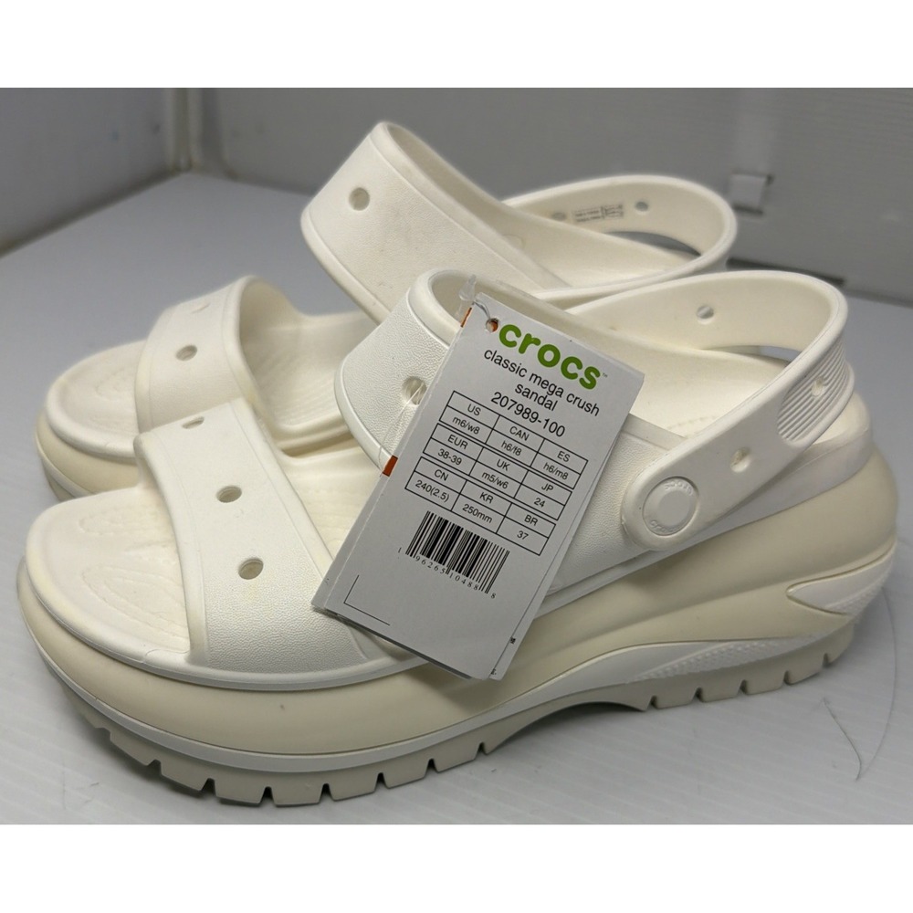 CROCS Mega Crush Ivory Triple Strap Platform Sandals Mens 6 Womens 8